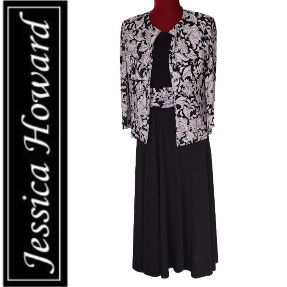 Jessica Howard 2 Piece 3/4 Sleeve Jacket and Sleeveless Ruched Waist Dress, SZ 6 - Picture 1 of 10